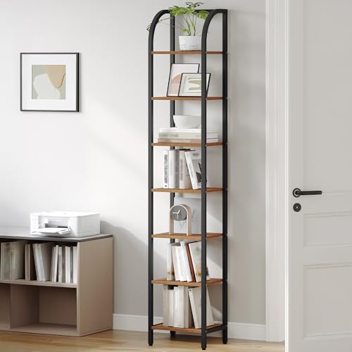 Hzuaneri Étagères Étroites à 7 Niveaux, Bibliothèque Verticale, Meuble de Rangement, Étagère Ouverte, Cadre Métallique, Convient pour Bureau, Salon,...