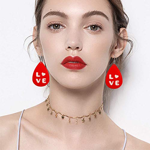 Funeia 16 Pairs Valentine Day Leather Earrings For Women Lightweight Heart Shape Print Teardrop Dangle Faux Leather Earrings Set Valentine Day Gift #TOP1
