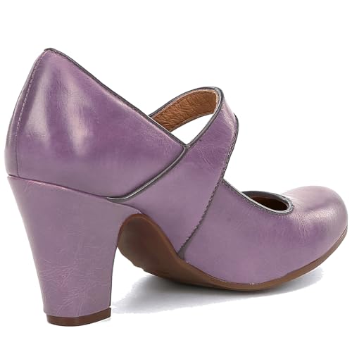 Image of SHODENSE Women Vintage Chunky High Heel Mary Jane Shoes Round Closed Toe Ankle Strap Dress Sandals 3 inch Block Heels Mary Jane Lolita Pumps Two-Toned Patchwork Buckle Office Lady Wedding Retro 4-11 M US