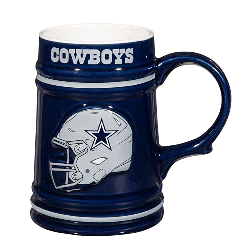 Team Sports America NFL Dallas Cowboys Ceramic Stein Cup with Handle 24 oz. Beer Stein Mug Drinking Cups For Bar Alcohol Beverages Coffee Teas Gift for Football Fans