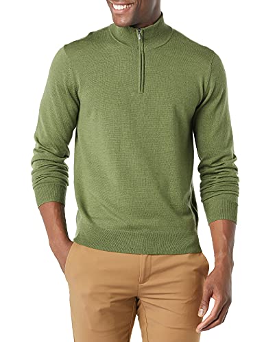 Goodthreads Men's Lightweight Merino Wool Quarter-Zip Jumper (Available in Tall), Golden Olive, Small