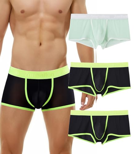 Ropa interior para hombre sexy de seda transparente doble bolsa bragas masculinas 3XL