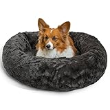Picture of Best Friends by Sheri Original Calming Donut Dog and Cat Bed, Lux Faux Fur, Mink Dark Gray, (30in x 30in) - Anxiety Relief for Pets Up to 45 lbs