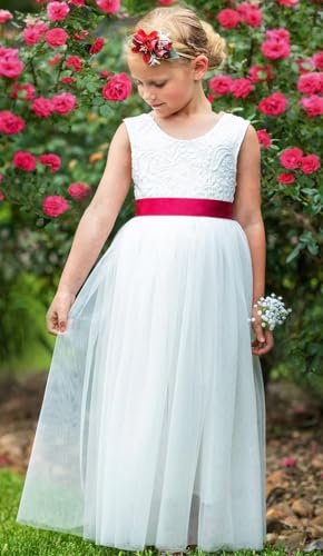 Boho Flower Girl Dress for Wedding Lace Back A-Line Long Straight Tulle Tute Party Dresses PT0984