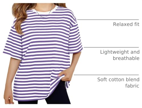 Image of Haloumoning Girls Striped Short Sleeve T Shirts Kids Summer Oversized Tops Casual Crewneck Tees 5-14 Years