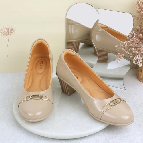 Image of Mochi Women Patent Leather Block Heel Formal Pump Shoes