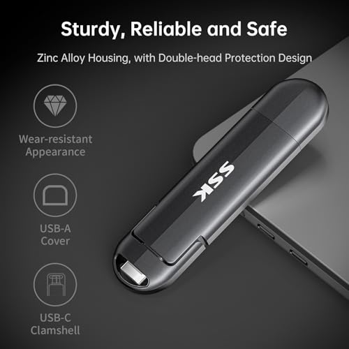 Image of SSK 2TB Dual USB C Flash Drive, 2-in-1 Type C+USB A 3.2 Gen2 External Solid State Thumb Drive,Speed Up to 550MB /s Memory Stick Data Storage for iPhone 15 /16 /17 /Android Phone /Tablet /MacBook /Windows