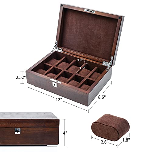 Lcpcx Watch Boxes,Wooden Watch Box For Men，Watch Display Case，All Solid Wood 10 Slots, Key Model, Original Wood Color #TOP1