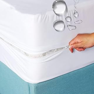 Funda protectora de colchón impermeable, transpirable, con bolsillo extraprofundo, diseño mejorado de 6 lados, color blanco, tamaño King, 193 x 203 x 46 cm