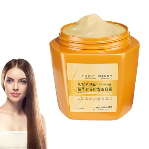 Crema nutritiva con proteínas capilares y esencia de aminoácidos, crema capilar con nido de pájaro, fragancia duradera, cuidado capilar para cabello dañado, seco y encrespado (1pcs)