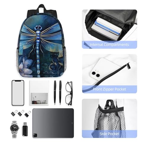 Sac à dos bleu libellule pour ordinateur portable et cours universitaires