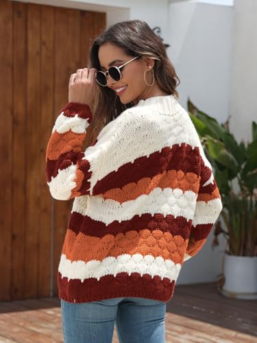 ZAFUL Womens Cute Sweaters Trendy 2025 Color Block Pullover Sweater Cable Knit Jumper Tops3