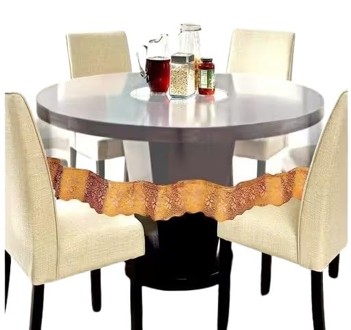 PVC Waterproof Round Table Cover – 6 Seater, Golden Lace Design Table Cover_036_Golden-image-17
