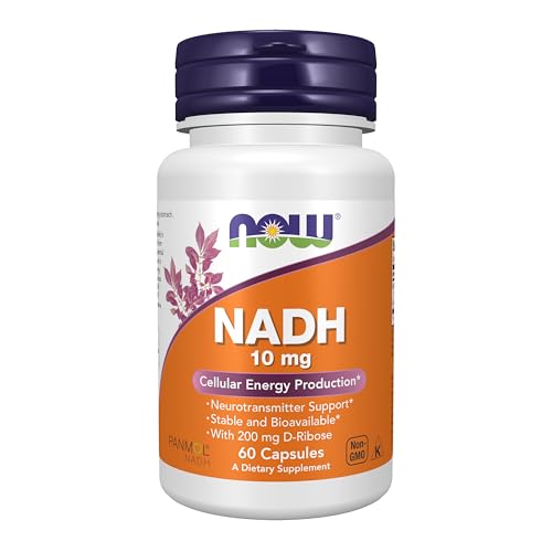 NOW Supplements NADH (Reduced Nicotinamide Adenine Dinucleotide) 10 mg with 200 mg D-Ribose 60 Veg Capsules