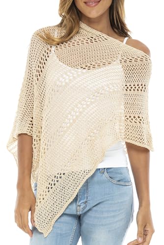Back From Bali Womens 100% Cotton Knit Poncho Sweater Lightweight Artisan Summer Shrug Shawl