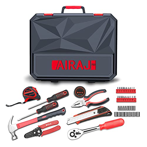 AIRAJ PRO 168 Piece Tool Set Home Repair Tool Kit,General Household Hand Tool Set with Plastic Toolbox Storage Case,Socket Wrench Auto Repair Tool Kit for Car Enthusiasts and DIY Home Repairs