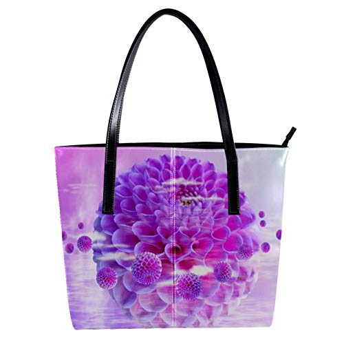 Preisvergleich Produktbild Indimization Handtaschen für Frauen, Damen-Handtasche aus Mikrofaser-Leder, großes Fassungsvermögen, Schultertasche für Damen, Handtasche mit Griff, rosa Kunstblumen, 39,9 x 29 x 8,9 cm