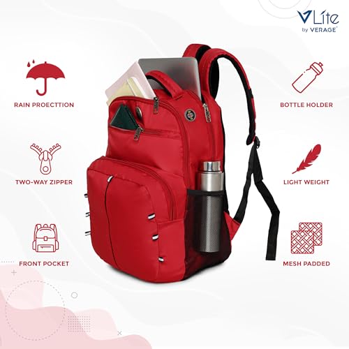 Image of ACEPACK Global 25.91 Liters Water Repellant 17.32 inch Laptop Backpack With Rain Cover For Casual, Outdoor, Office Or Daily Use (Red)