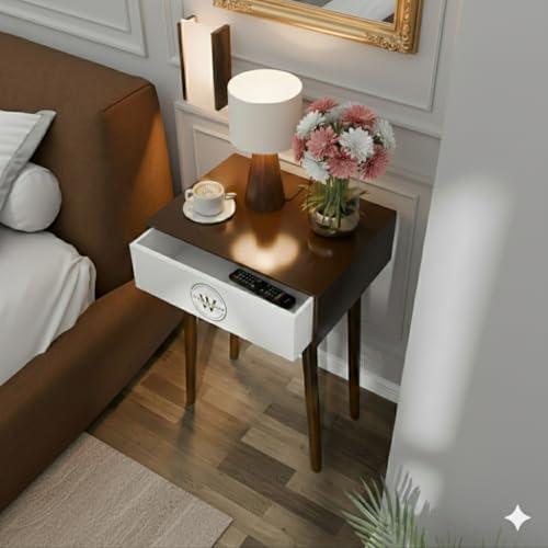 Image of Shoppee Wooden Antique 1- Drawer Wood Side Table Accent End Table for Living Room Solid Wood Leg Classic Bedside Table Nightstand for Bedroom (White)