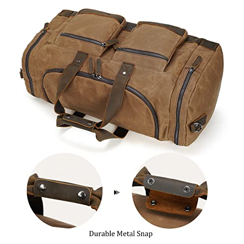 Polare 23” Waxed Canvas Cowhide Leather Waterproof Travel Duffel Bag Trim Luggage Weekender Overnight Carry on Hand Bag