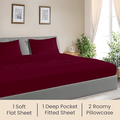 Image of SGI bedding 108 inchx80 inch 4 Pc Florida King Sheet Set 600 TC 18 inch Deep, Burgundy