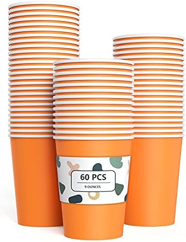 YANGTE 60 Pieces Red Paper Cups Disposable Party Cups Biodegradable and Compostable Drinking Cups for Party, Birthday Supplies, DIY - 9 Ounce - 250ml