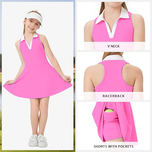 WOWENY Girls Tennis Dress Polo Sleeveless Golf Outfit Kids Workout Sets Athletic Dress with Shorts Pockets 4-14 Years3