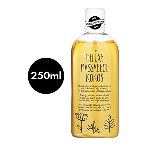 EIS Deluxe Massageöl | Erotisches Massage Öl für sinnliche Momente | Erotik-Wellness & Massage mit Kokos Aroma | Intimes Körperöl für Partnermassagen & Vorspiel | Entspannend & wärmend | 250 ml