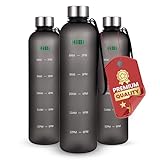 HiBi 水筒 1lメモリ付き ウォーターボトル 飲んだ量がわかる BPAフリー水 ボトル 耐熱100℃ おしゃれ水筒 軽量 トライタンボトル 黒色