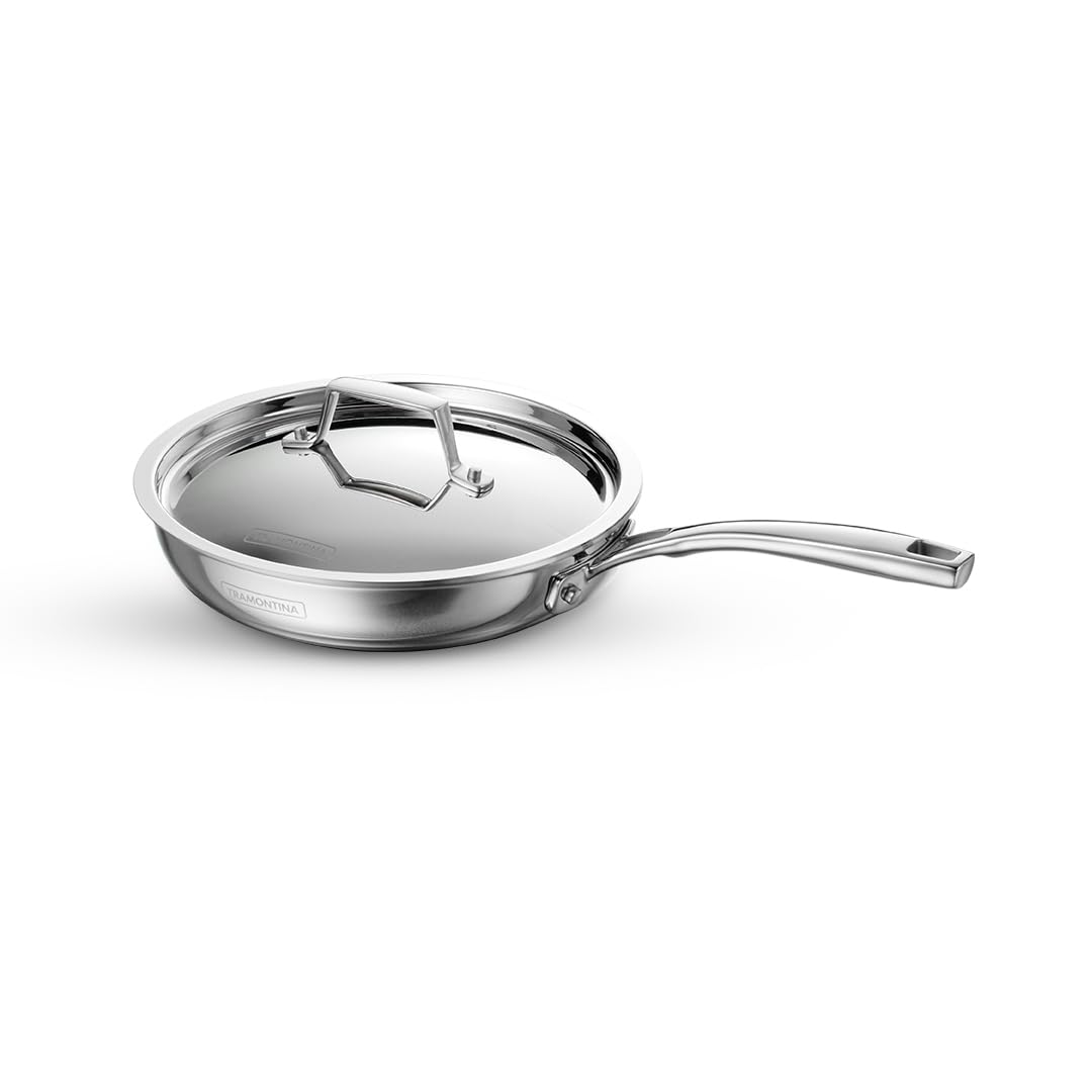 TRAMONTINA Stainless Steel Aeion Triply 20Cm Fry Pan with SS 304 Lid,Healthy,Non Toxic,Omelette Pan,Saute,Induction Friendly,Stay Cool Handle,NSF Certified,10 Year Warranty