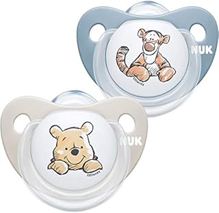 NUK Trendline Baby Dummy | 6-18 Months | BPA-Free Silicone Soothers | Disney Winnie the Pooh | Blue (Boy) | 2 Count