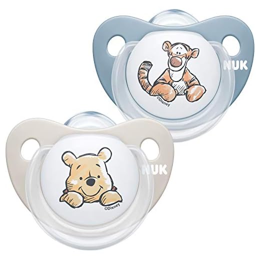 NUK Trendline Dummies | 0-6 månader | BPA silikon dummy | Disney Nalle Puh | Blå (Pojke) | Förpackning med 2