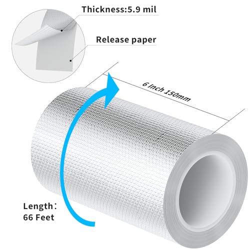 Image of Fiberglass Aluminum Foil Tape 6 Inch x 66 Feet (5.9mil) - Heavy Duty HVAC Metal Tape,High Temp Waterproof Insulation Adhesive for Ductwork, Furnace, Dryer Vent, AC, Pipe Sealing & Repair