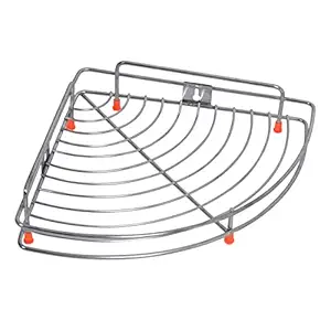 Decoration World Stainless Steel Multipurpose Storage Organizer Corner Rack Stand Dish Racks for Kitchen Wall Mounted (1 Layer, 12_12_3_INCH)