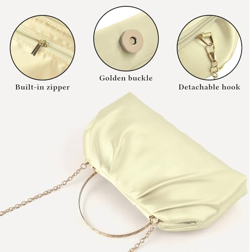 Image of ERKOON Clutch Purse for Women Elegant Pleated Evening Bag Crossbody Shoulder Handbag Envelope Bag with 2 Detachable Chain