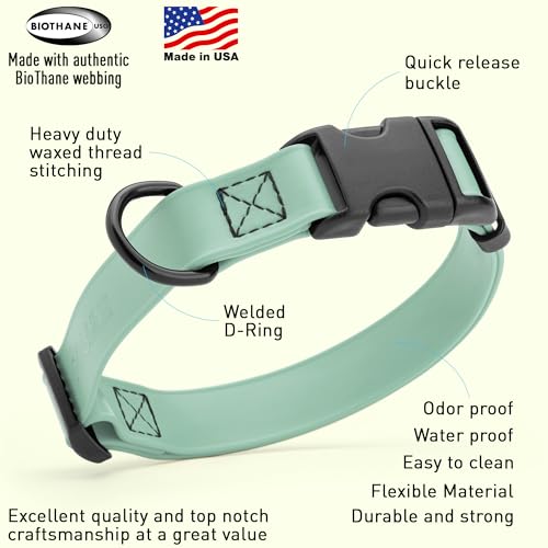 Image of Dogline Biothane Waterproof Dog Collar with Quick Release Buckle Strong Coated Nylon Webbing with Odor- Proof for Easy Care Easy to Clean Fits Small Medium Large Dogs, Sage Green 1 inch W 15-23 inch L