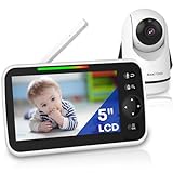 Baby Monitor with Camera and Audio, 5'' Screen Baby Monitors No WiFi, 30-Hour Battery, Remote Pan-Tilt-Zoom Video Baby Monitor, Night Vision,VOX,2-Way Talk, Temperature, 8 Lullabies and 1000ft Range