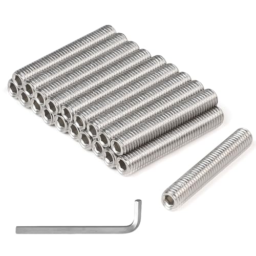 MIGUBIGU 20 Stück Gewindestange Edelstahl M8 x 40 mm, Madenschrauben M8 mit Inbusschlüssel, Stehbolzen, Gewindestifte DIN 975, Gewindestab Für Montage von Möbeln und Industrielle Fertigung