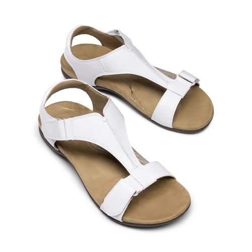 DREAM PAIRS Womens Sandals Arch Support T-Strap Orthopedic Flat Sandals Comfortable Summer Shoes,Size 9,White,DWUMFS2508