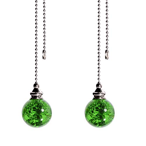 Zugkette für Deckenventilatoren, Glaskristall, Eisrissige Kugel, 50 cm Verlängerungskette, Grün, 2 Stück