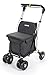 Produktbild Carlett - Einkaufstrolley Rollator mit Sitz, Zusammenklappbarer Einkaufswagen mit 4 Rädern und herausnehmbarer Einkaufstasche 36L/15kg, Lett800 Senior Comfort, Volcano Schwarz