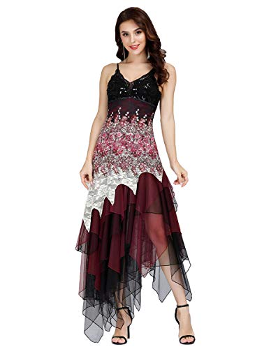 Ever-Pretty Women s High Low A-line Sleeveless Lace Backless Prom Dress Burgundy US16