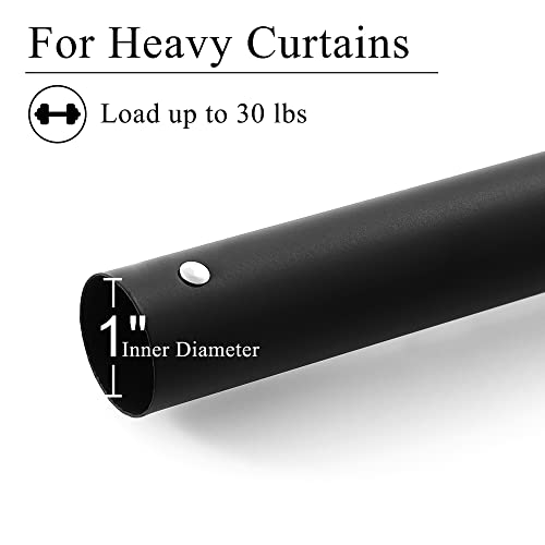 RYB HOME Short Tension Curtain Rod 1 Inch Diameter Rustproof Adjustable Length Heavy Duty Easy Install for Farmhouse Kitchen Doorway Bathroom Outdoor Nursery Cafe, 28 to 48 Inch, Matte Black