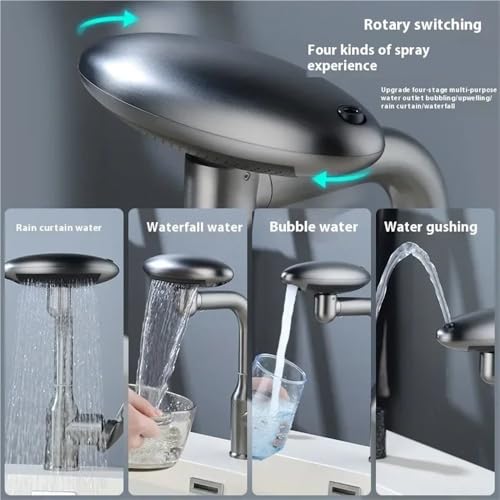 Grifo de cocina con sensor gris, rotación 360 y cascada 8