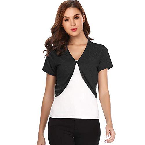 Women's Short Sleeve Shrug Open Front Casual Cardigan Bolero Jacket