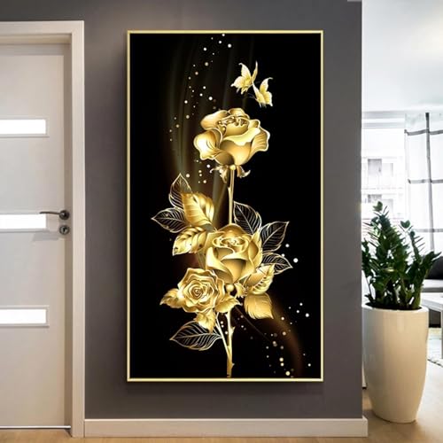 Impression d'art mural papillon rose dorée fleur décoration salon