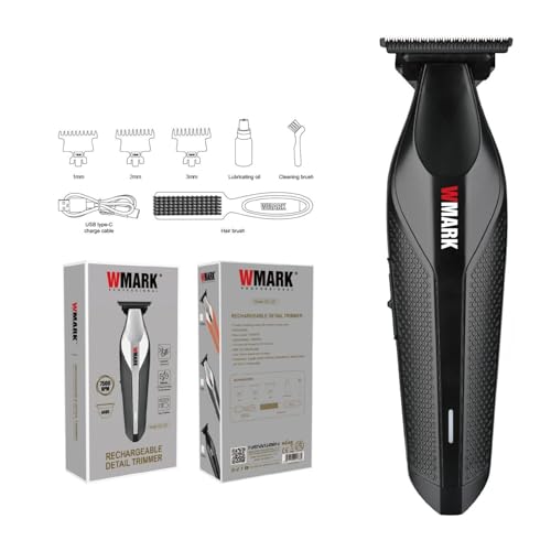 Image of WMARK NG-1207 Rechargeable Detail Trimmer, 440C Stainless Steel and Ceramic Blade, 7500 RPM Motor, 1600mAh Lithium Battery, LED Indicator, 210 Minutes Runtime BLACK