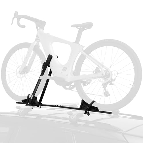 Rider Pro Roof Bike Rack, Foldable Aluminum Upright Bicycle Rack with Anti-Theft Lock for Cars SUVs, Adjustable Roof Mount Bike Carrier 32 lbs Capacity Fits 20''-27'' Bikes Max Tire Width 2.3'
