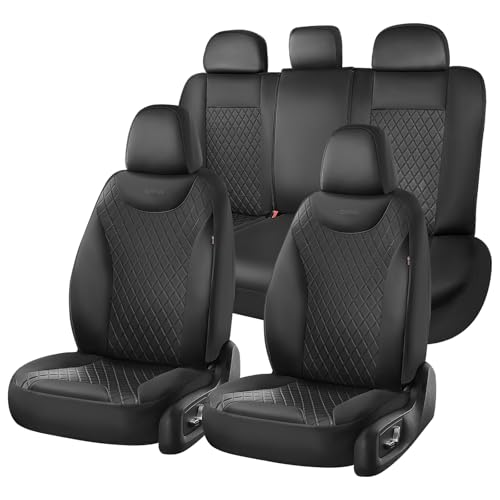 Image of Coverado Seat Covers Full Set, 5 Seat Black Car Seat Covers, Leather Car Seat Protectors, Automotive Front and Back Seat Covers, Waterproof Car Seat Cushions Universal Fit for Most Sedan, SUV, Truck