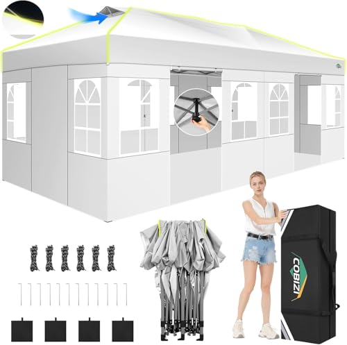 COBIZI Faltpavillon 3x6 Pavillon wasserdicht Winterfest, EIN-Tasten-Zentralverriegelung Partyzelt Faltbar Anti-UV mit Fluoreszierenden Streifen, 6 Seitenwänden, Gartenpavillon für Hochzeiten, Freien